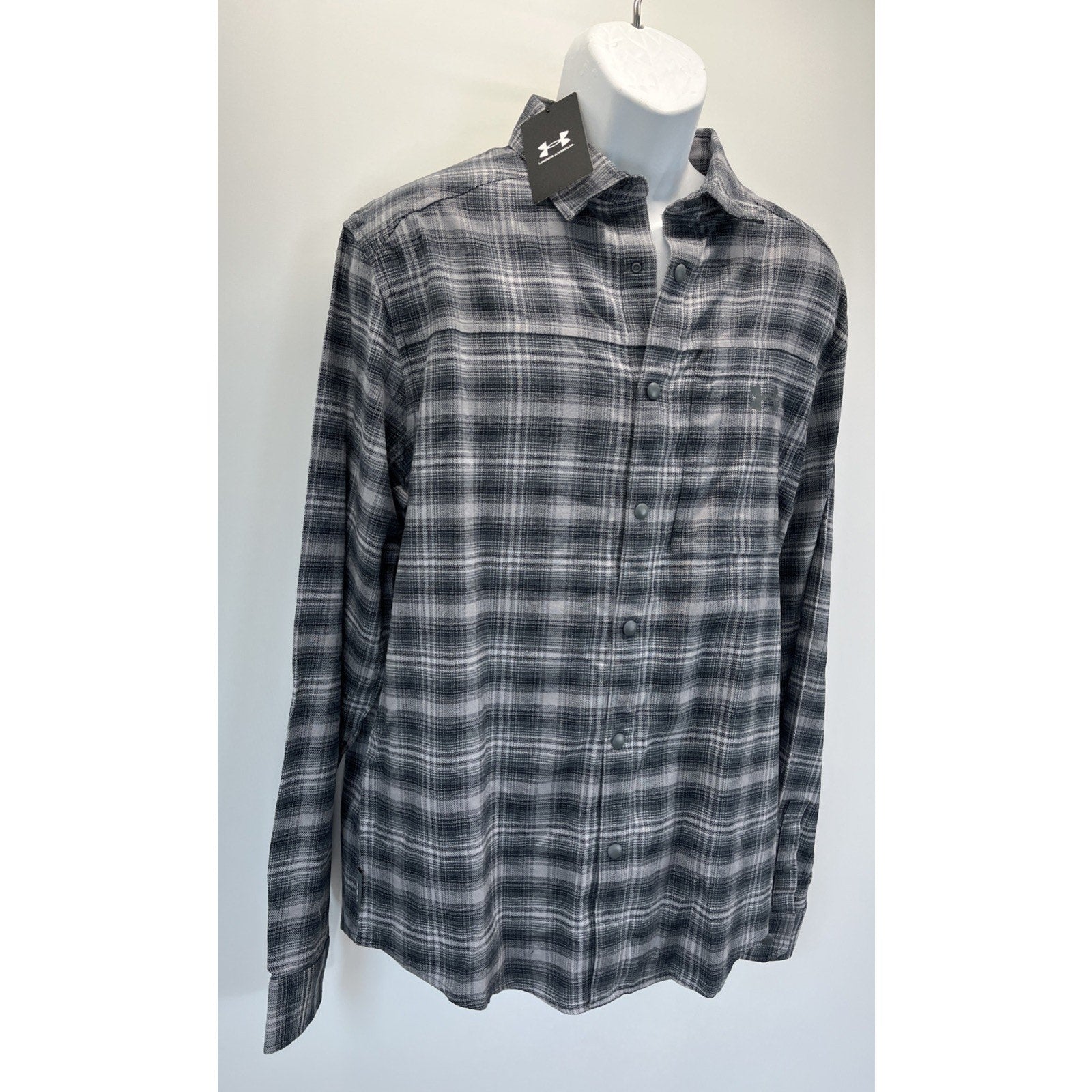 NEW Under Armour Tradesman Flex Flannel Long Sleeve Button Shirt Gray Mens Sz L