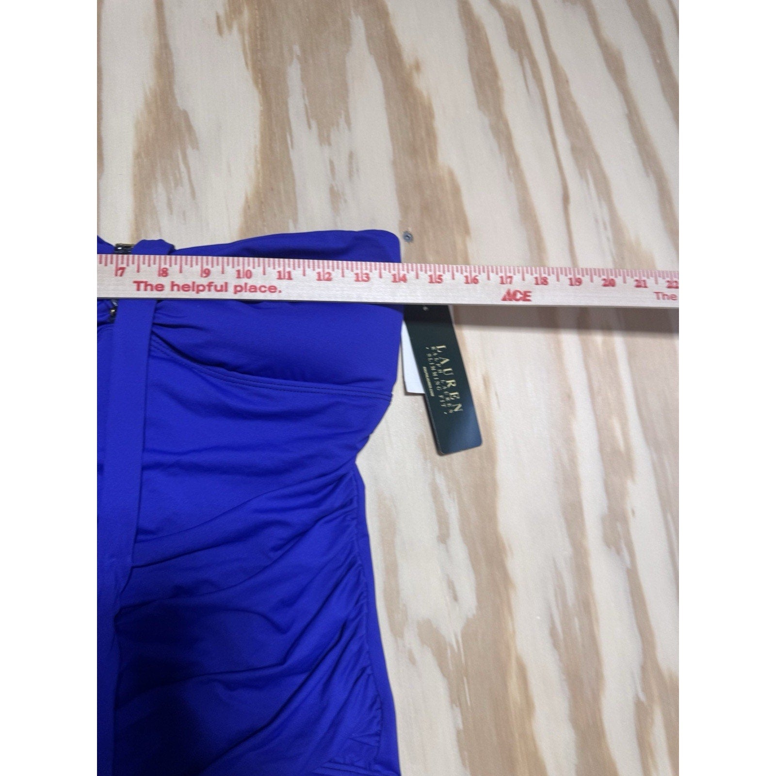 Lauren Ralph Lauren One Piece Swimsuit Women 14 Blue Halter Ruched Beaded New