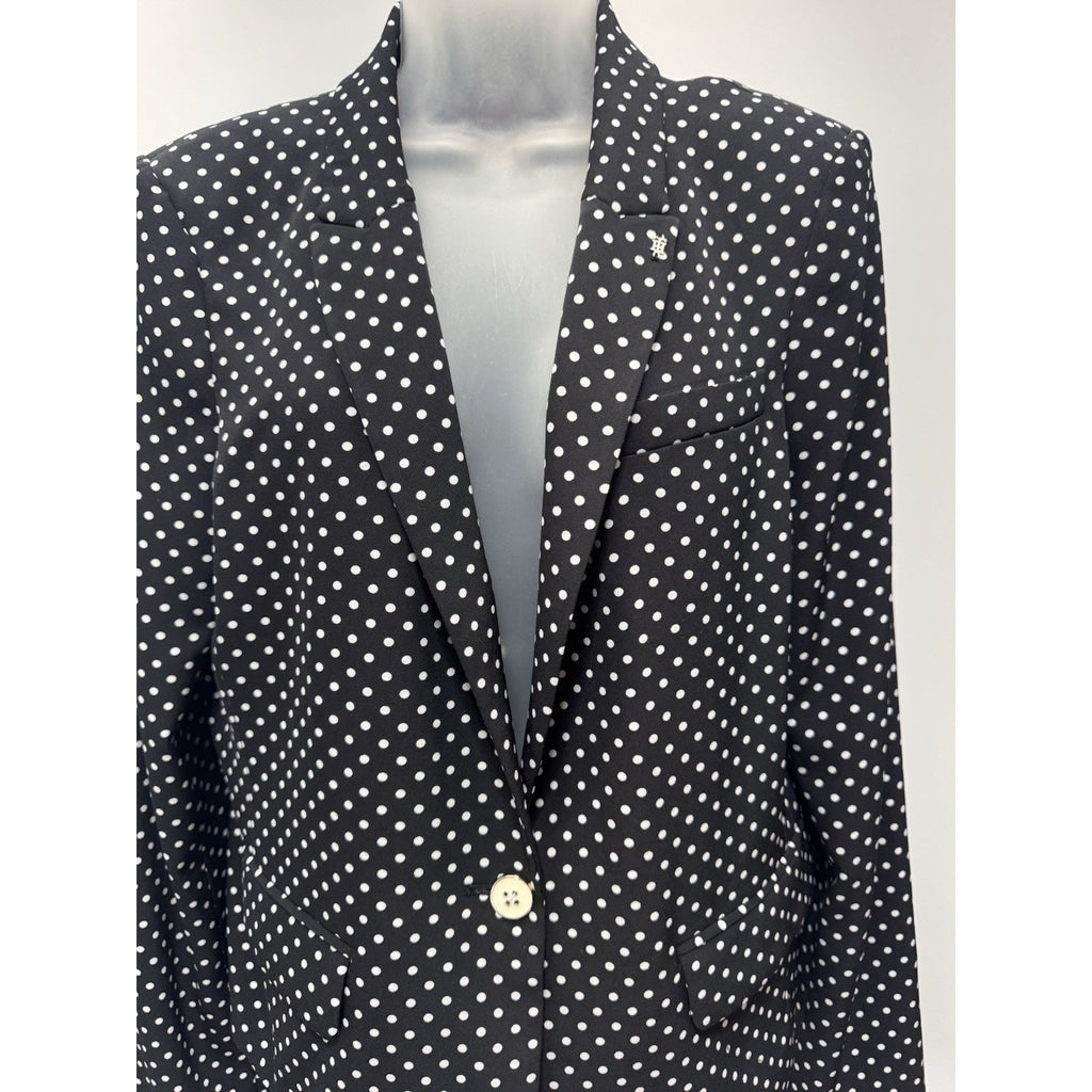 Tommy Hilfiger Blazer Black White Polka Dots Preppy Classic Women’s size LP