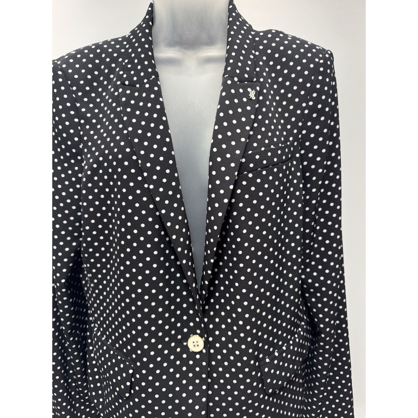 Tommy Hilfiger Blazer Black White Polka Dots Preppy Classic Women’s size LP