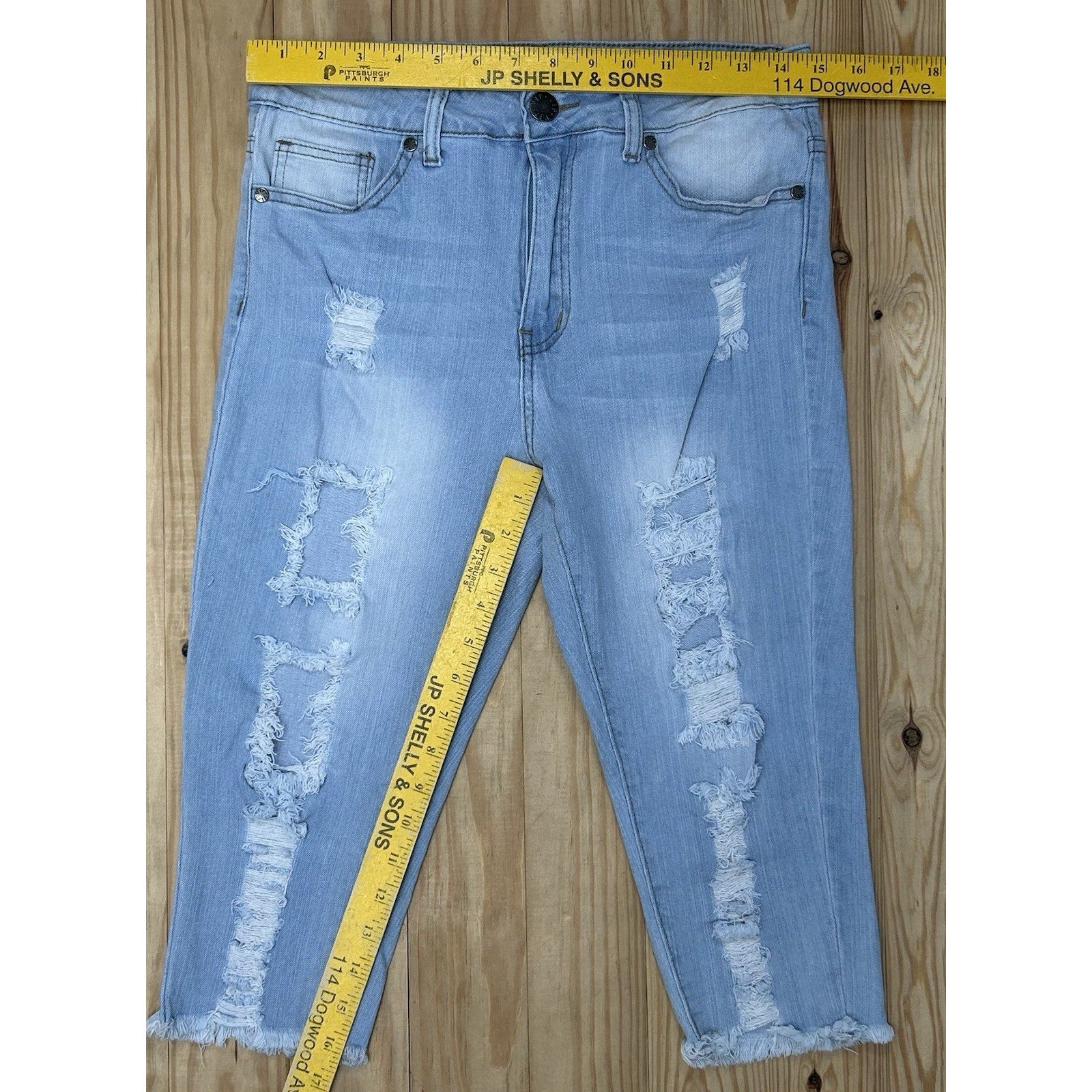 VIP Jeans Size 9/10 Womens Straight Distressed Stretch Mid Rise Blue Denim