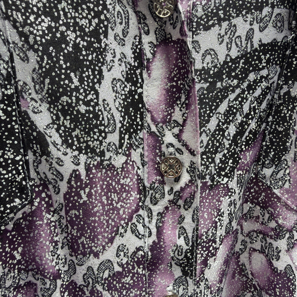 NWT Emily Daniels Beautiful Purple Black Silver Metallic Blouse- Size XL