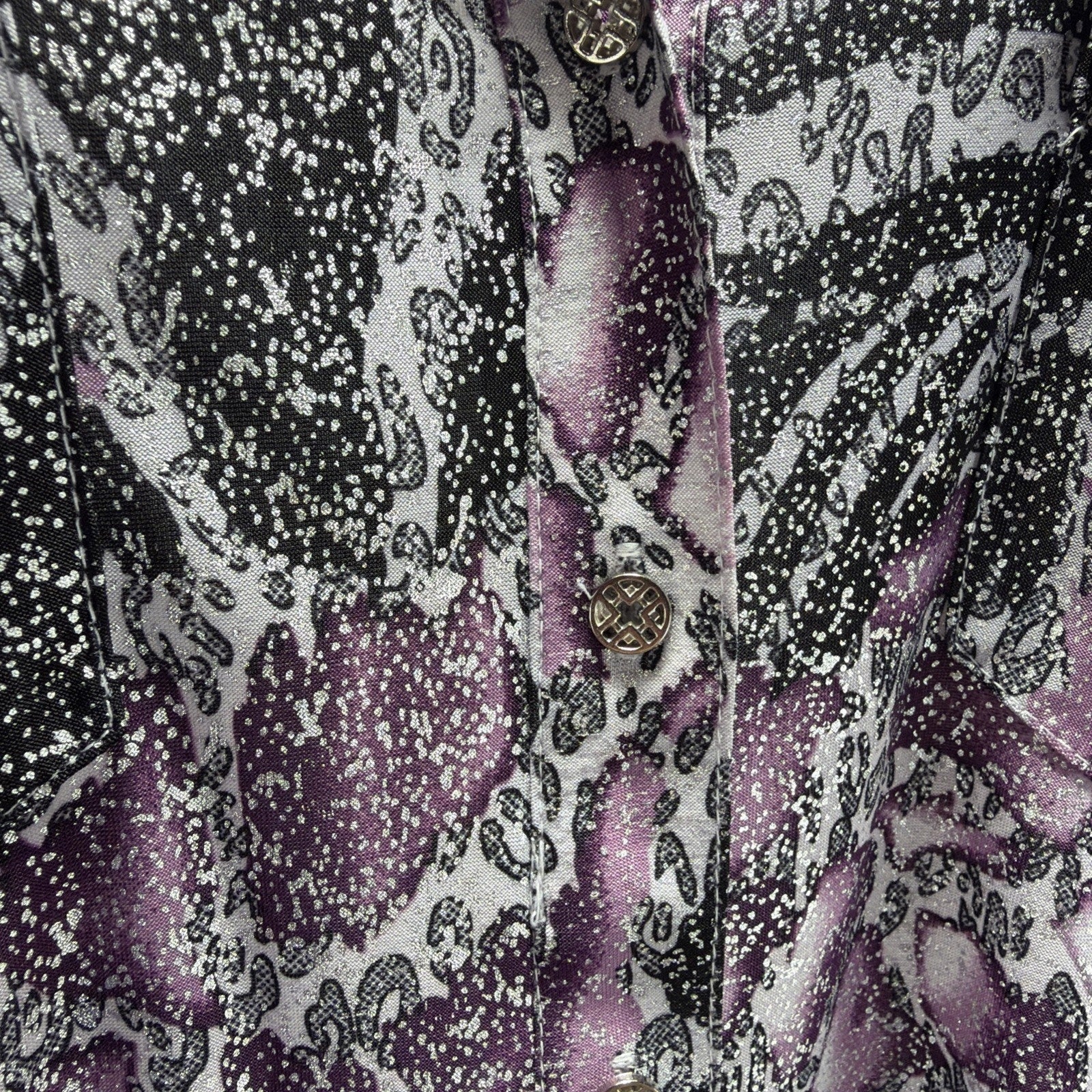 NWT Emily Daniels Beautiful Purple Black Silver Metallic Blouse- Size XL