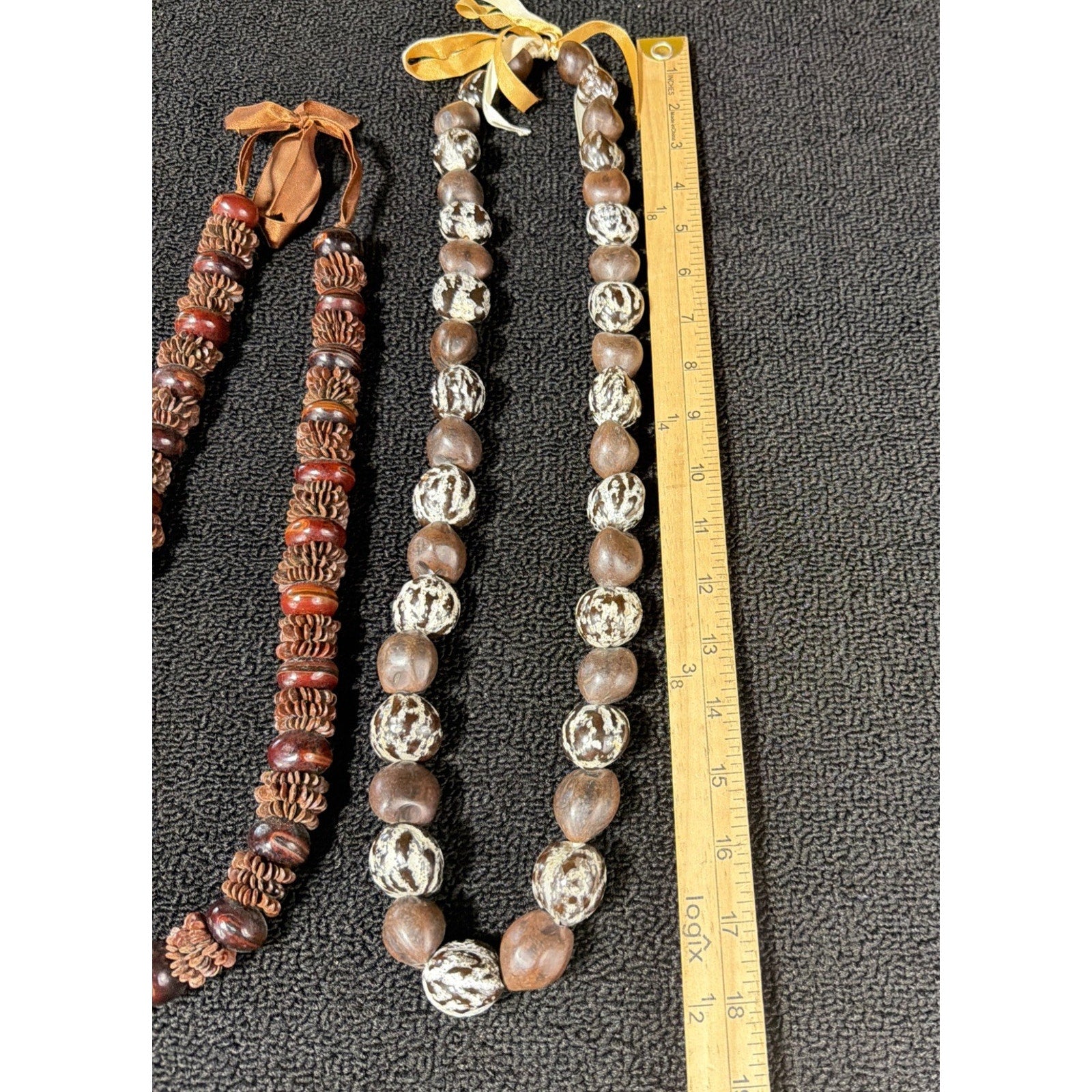 3 Mongo Shell Hawaiian Lei Necklace Accented w/ Kukui Nuts Luau