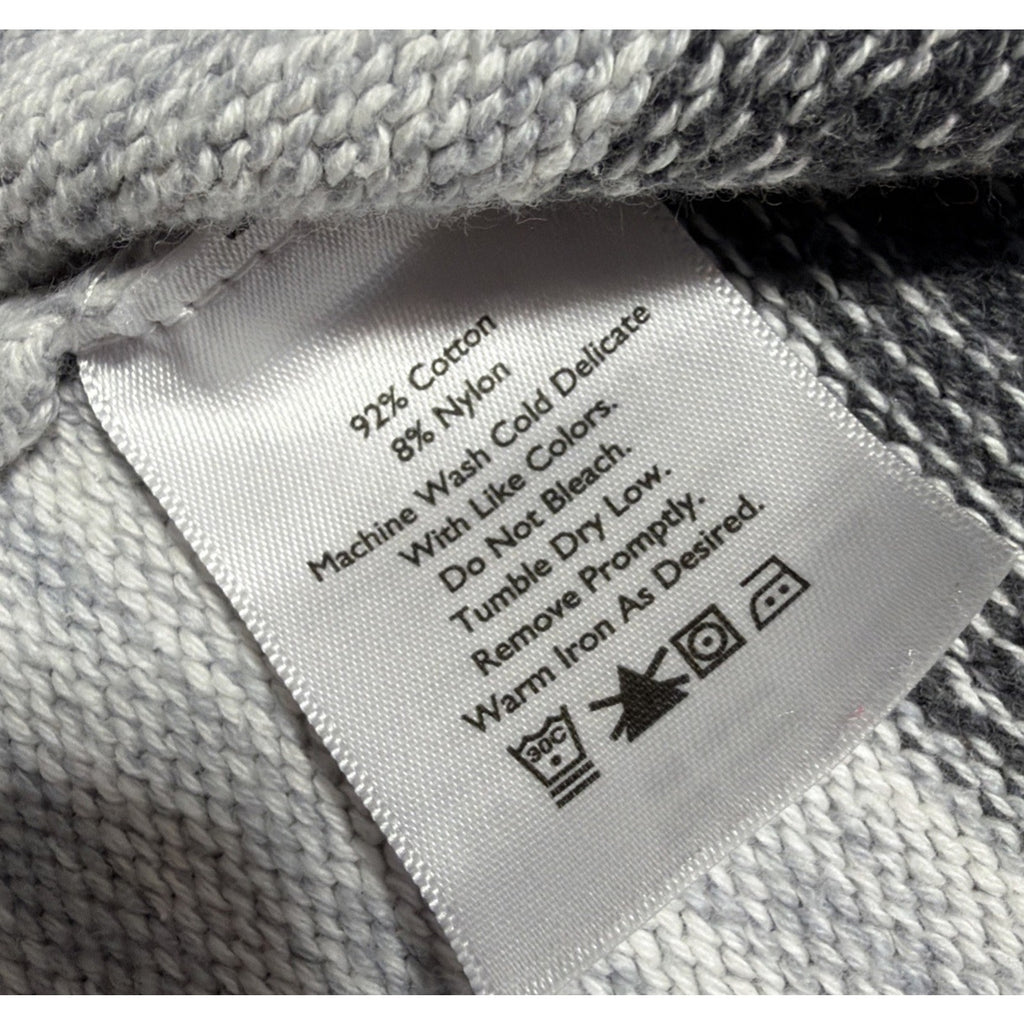 Eddie Bauer Womens M Gray Stripe Cotton Nylon Notch Neck Lightweight Sweater