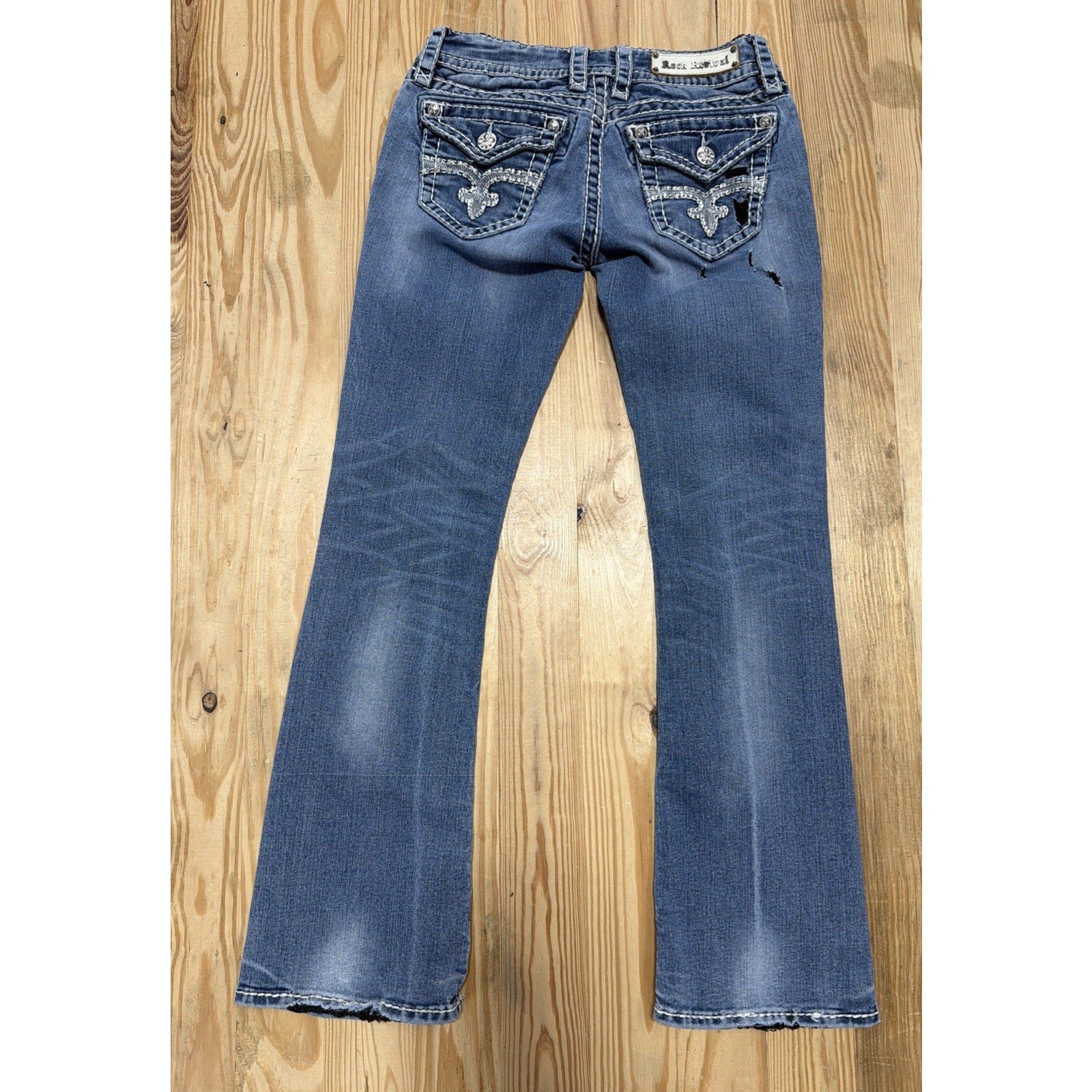 Rock Revival Noelle Bootcut Women's Denim Distressed Jeans Size 28x29
