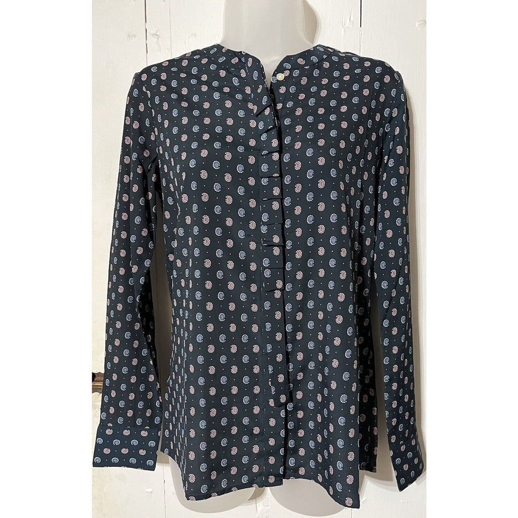 BANANA REPUBLIC Navy Paisley Foulard Long Sleeve Button Front Blouse Size XS