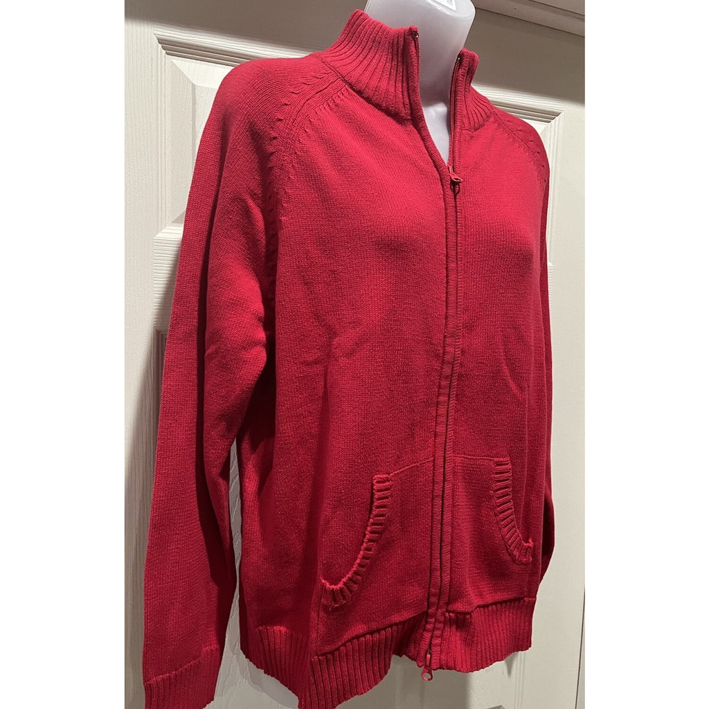 Kim Rogers Red Knit Full Zip Sweater Pockets Women's Size Large New Old Stock