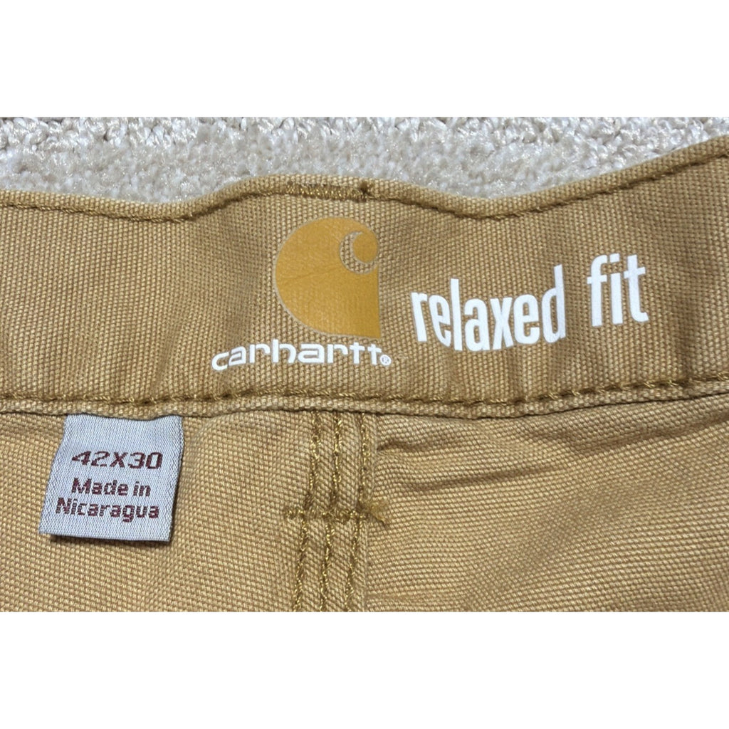Carhartt Men's Rugged Flex Relaxed Fit Brown Canvas Work Pants Size 42 x 30