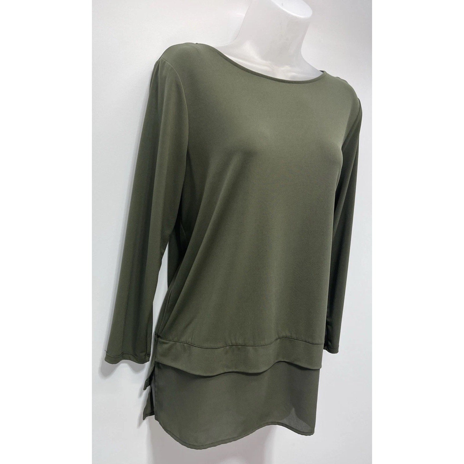 Calvin Klein Solid Army Green 3/4 Sleeve Blouse Womens Size M Polyester Blend