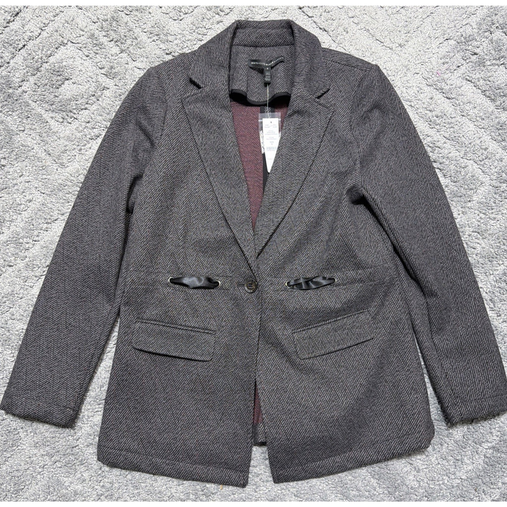 NWT White House Black Market Herringbone Knit Blazer Jacket Gray Bloodstone S