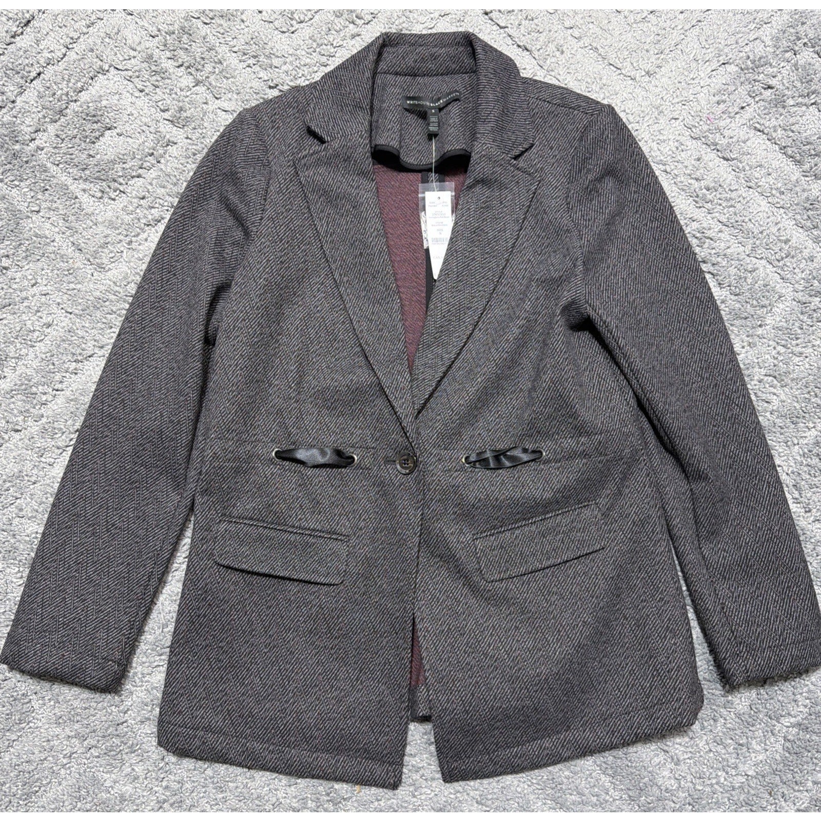 NWT White House Black Market Herringbone Knit Blazer Jacket Gray Bloodstone S