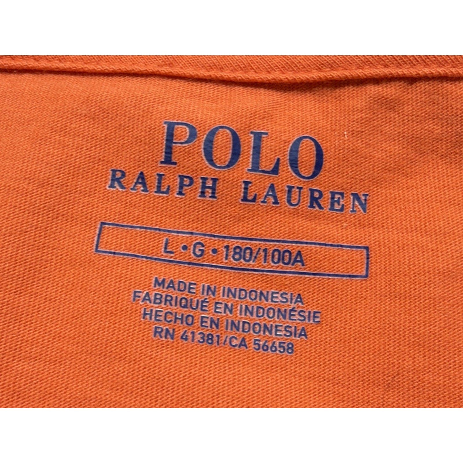 Polo Ralph Lauren Men T-Shirt Orange Crew Neck Tee Shirt Blue Pony Large