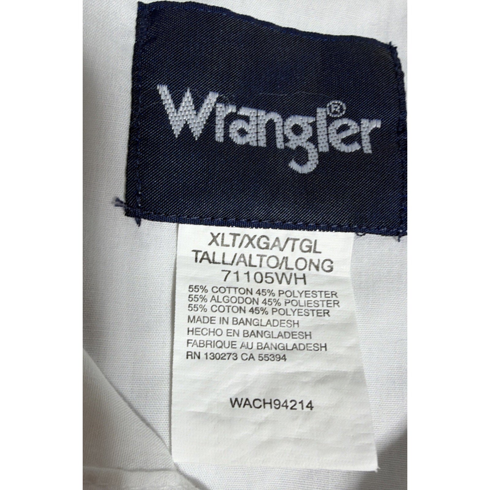VTG Wrangler Shirt Mens XLT White Button Up Long Slv Western Rockabilly Pearl