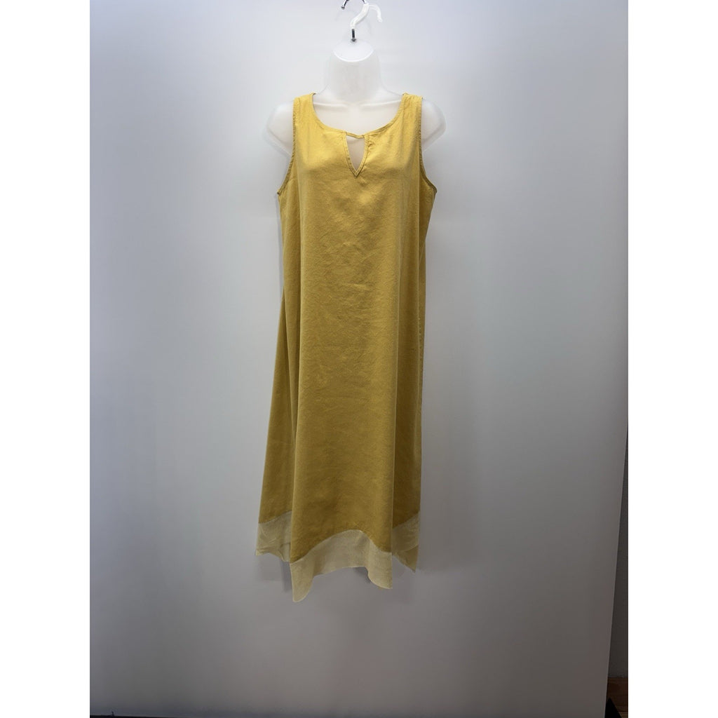 For Cynthia (Rowley) Linen Blend Mustard Women's Asymmetrical Dress Size Medium