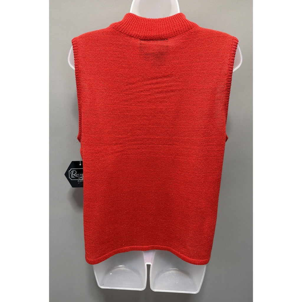 Vintage Rochelle Womens Top Size XL Red Gold Shimmer Mock Neck Sleeveless New