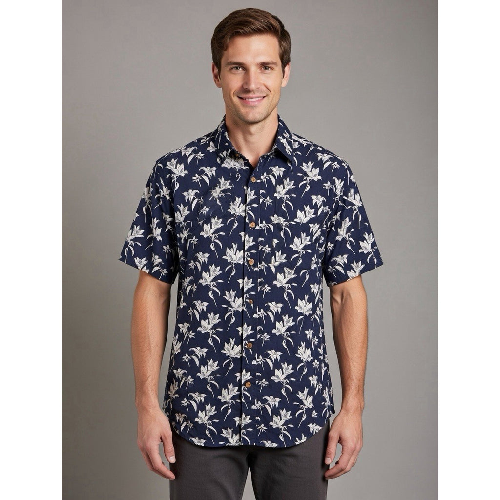 UNTUCKit Shirt Mens Large Blue Floral 100% Linen Short Sleeve Button Up