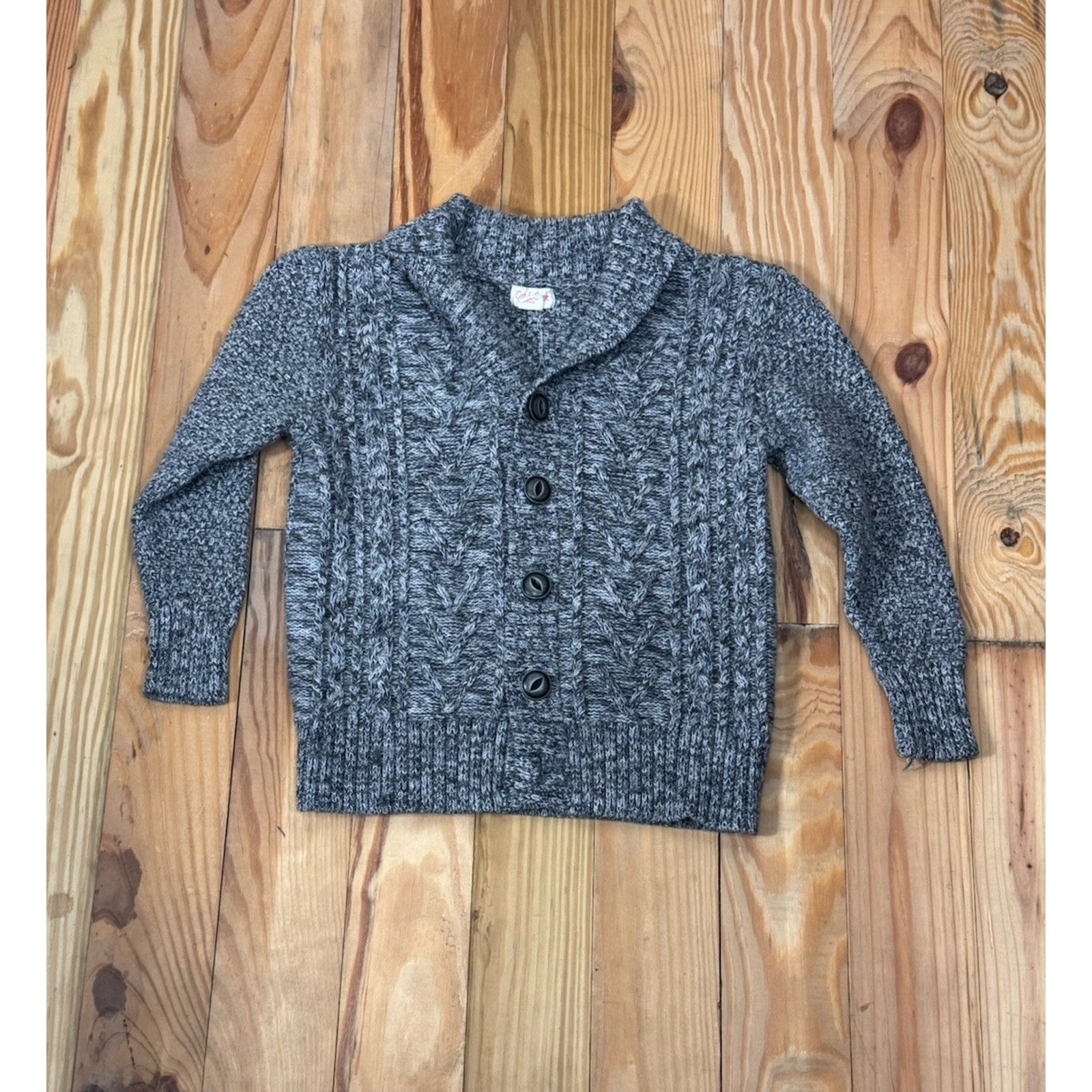 Cat & Jack Boys Size XS (4/5) Gray Shawl Collar Cable Knit Cardigan Sweater