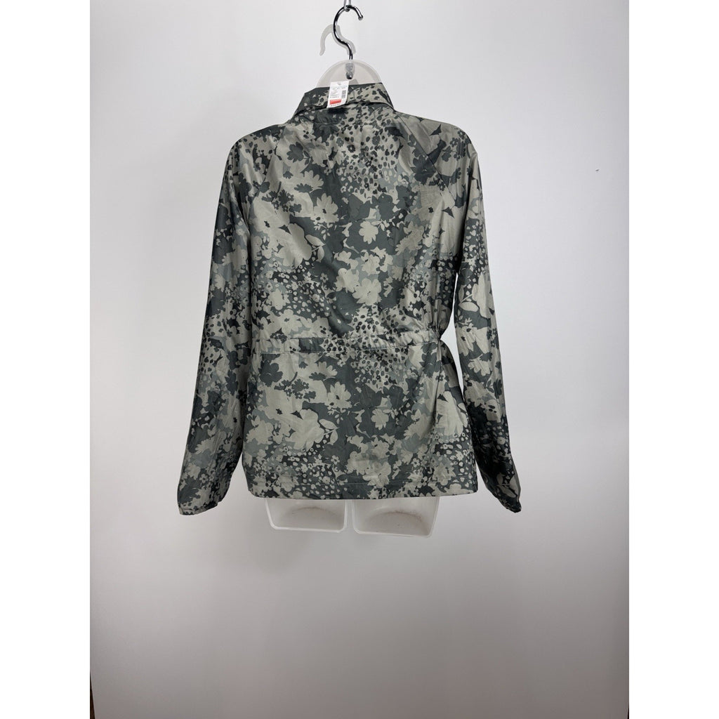 Maurices Green Camo Floral Cinch Waist Windbreaker Jacket Size Small