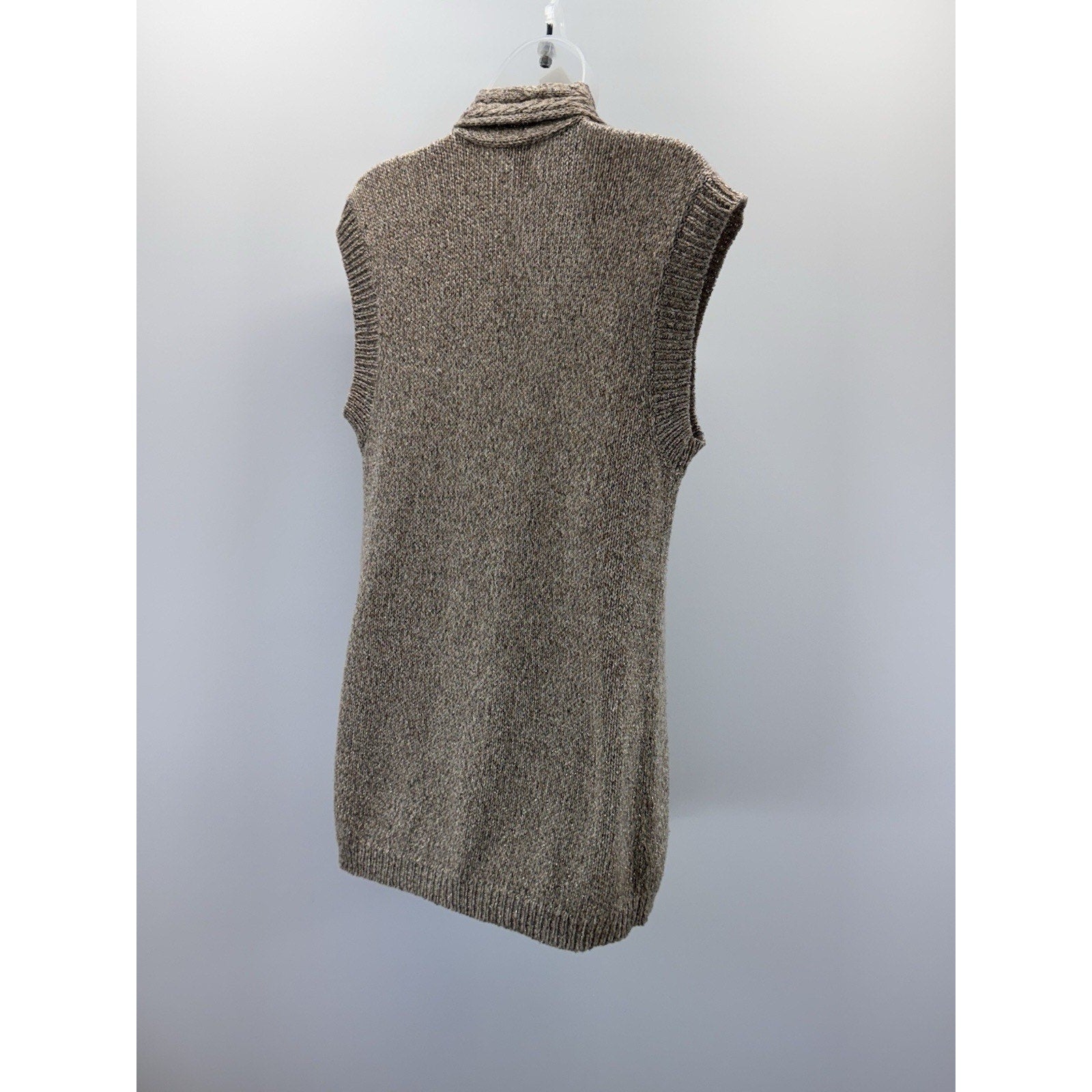 Chico’s Crochet Duster Cardigan Size 1 US M Brown Metallic Sleeveless Women’s