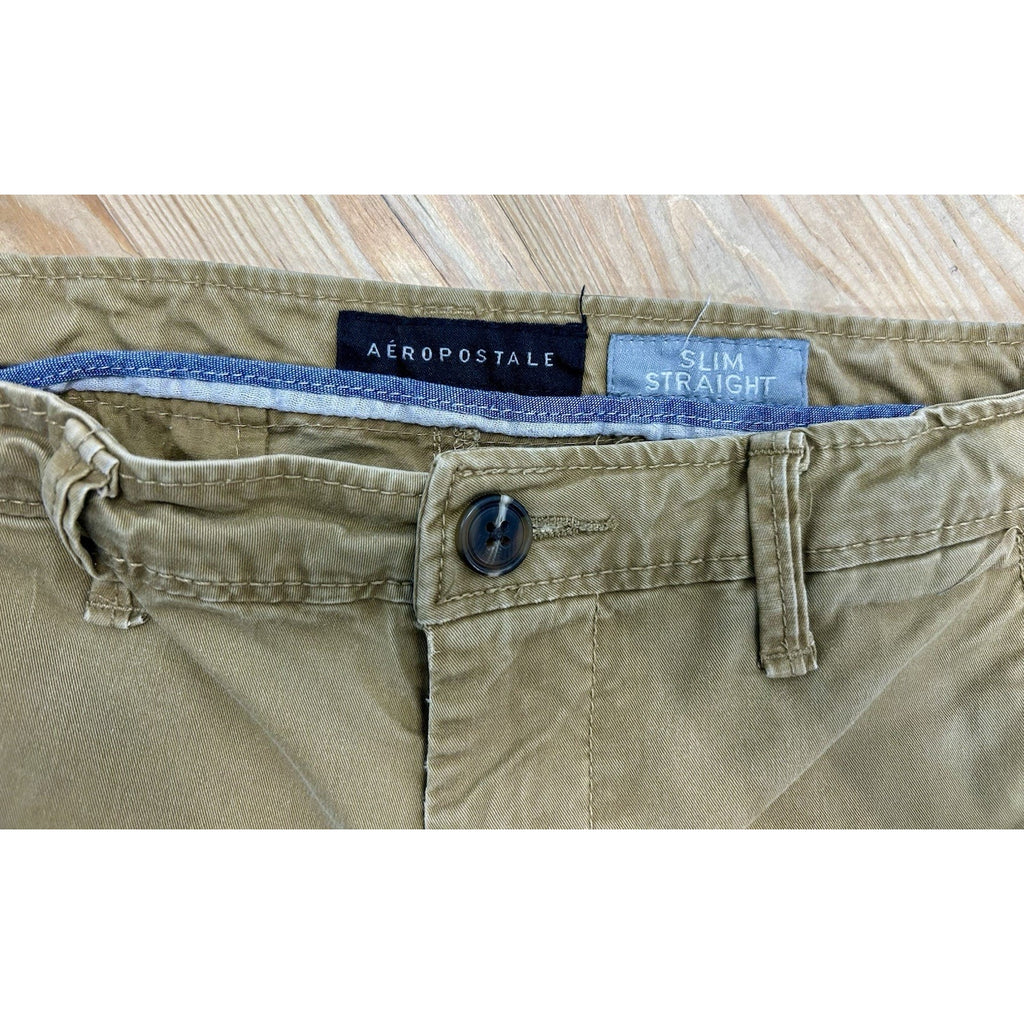 Aeropostale Pants Men's 29/32 Tan Slim Straight Cotton Blend Casual Pockets.