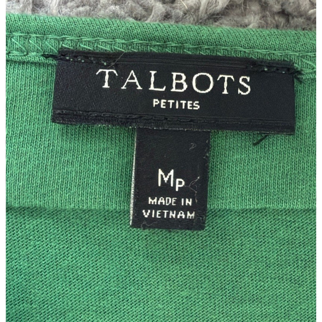 Talbots Sz Petite Medium Green Cotton Modal Shirt Tunic Split Neck Minimalist