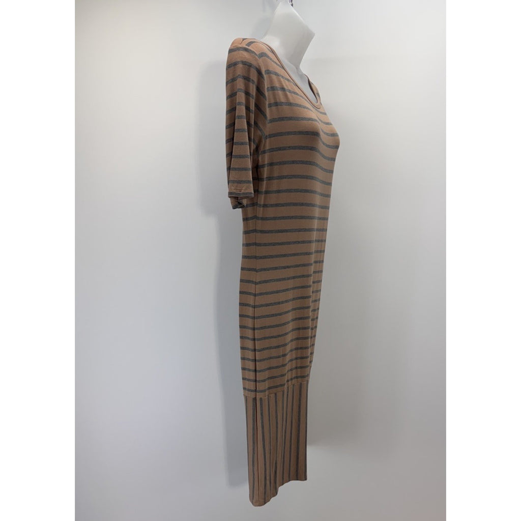 Lularoe Julia Dress Brown Blue Stripes 20's Style Women’s Size Medium NWT