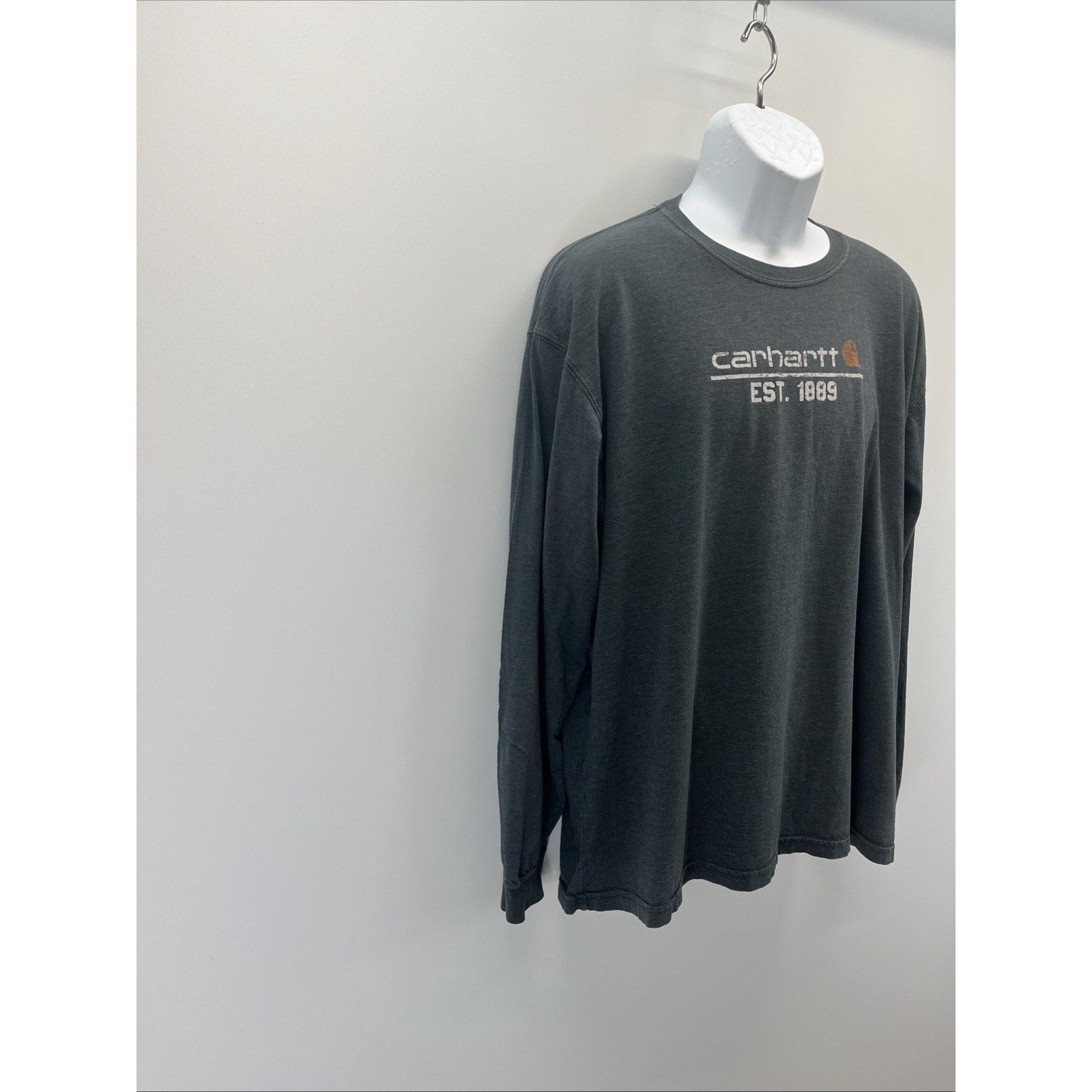 CARHARTT Shirt Mens XL Spellout EST 1889 Rugged Work Long Sleeve Cotton Gray