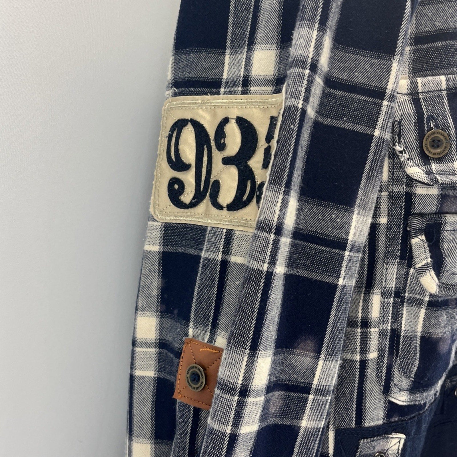 The Heritage America 1776 Shirt Mens XL Plaid Flannel Leather Patchwork Street