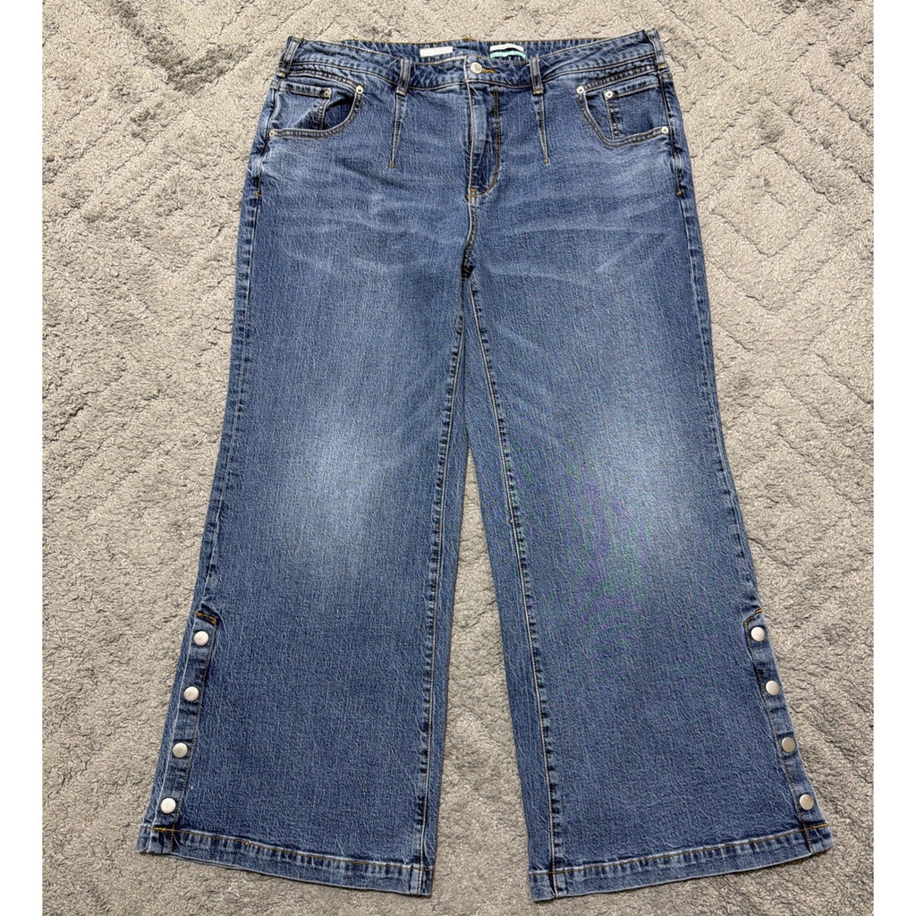 Anthropologie Pilcro Women's Plus Size 18 High Rise Wide Leg Blue Jeans Stretch