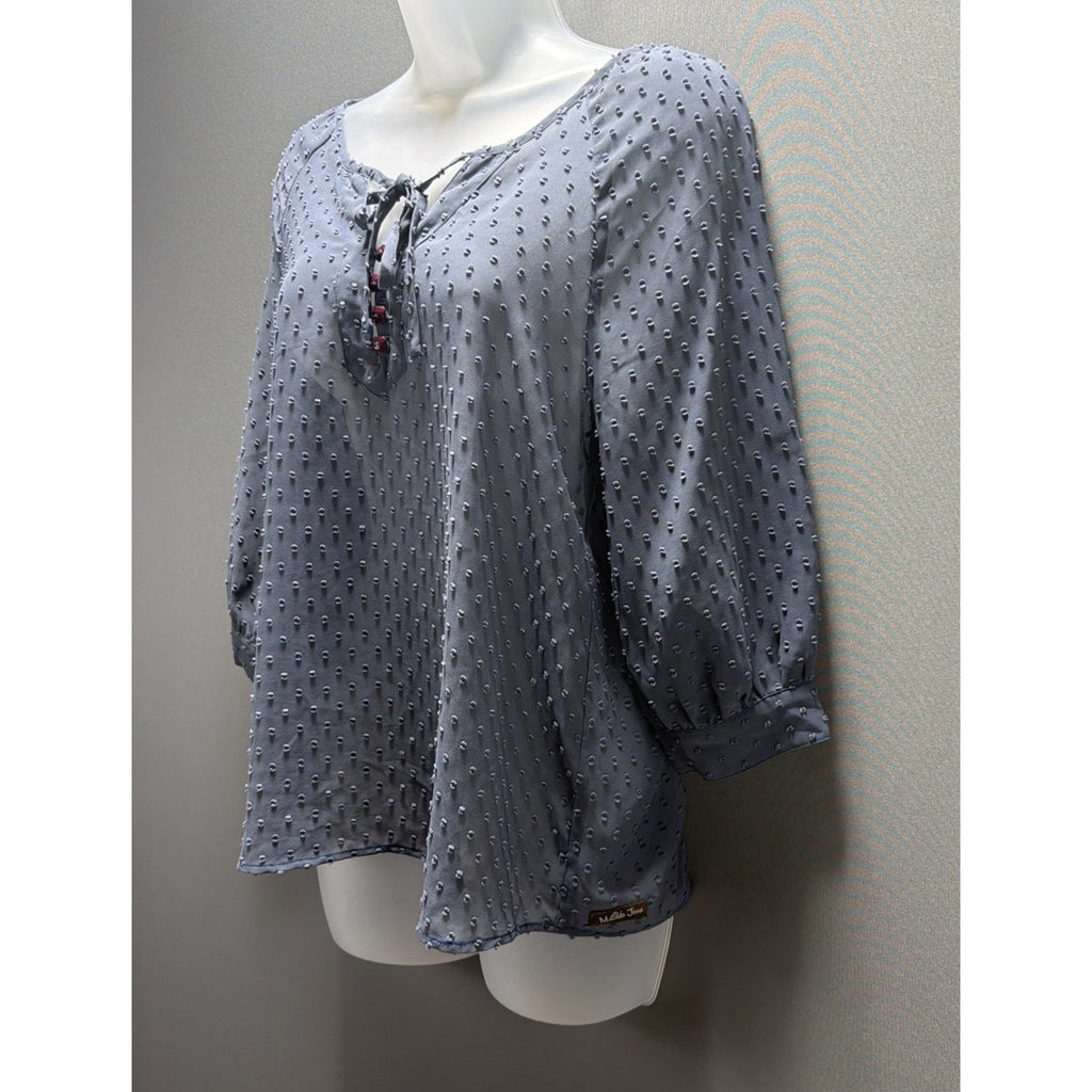 Matilda Jane Blouse Womens XS Blue Swiss Dot Castle Rock Paint by Numbers Top