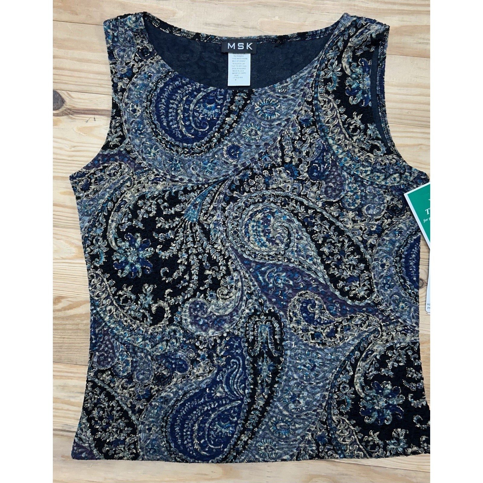 MSK Womens Sleeveless Blouse Top, Metallic, Size M New With Tags MADE IN USA.