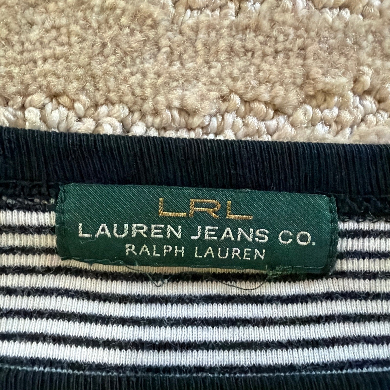 Lauren Jeans Co Ralph Lauren Womens L Measured Black White Stripe Nautical Top