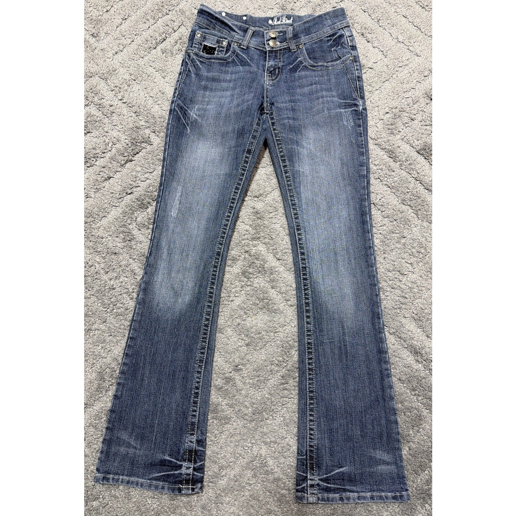 Red Rivet Jeans Women 7 Medium Wash Embellished Bootcut Stretch Low Rise Western