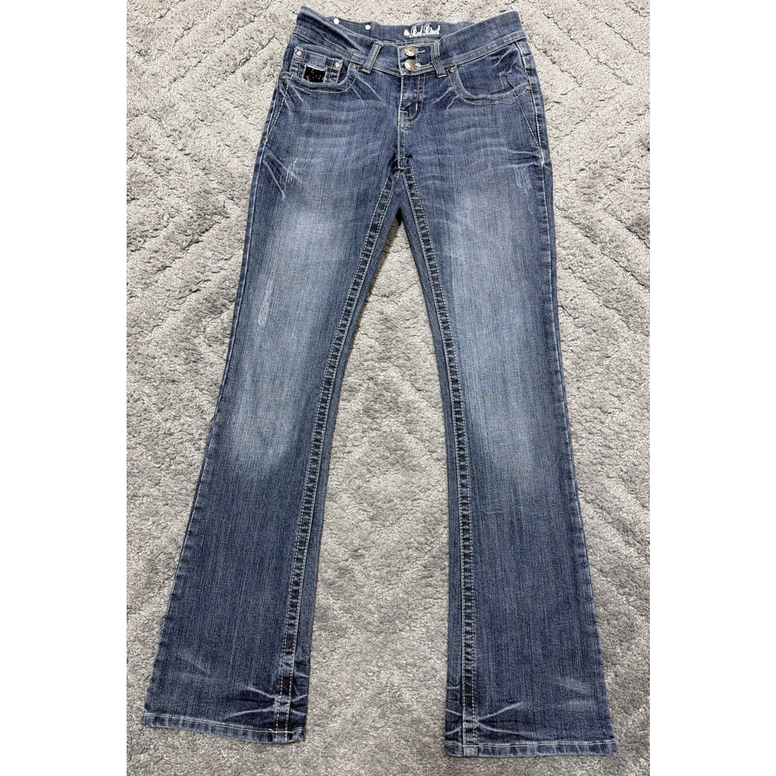 Red Rivet Jeans Women 7 Medium Wash Embellished Bootcut Stretch Low Rise Western