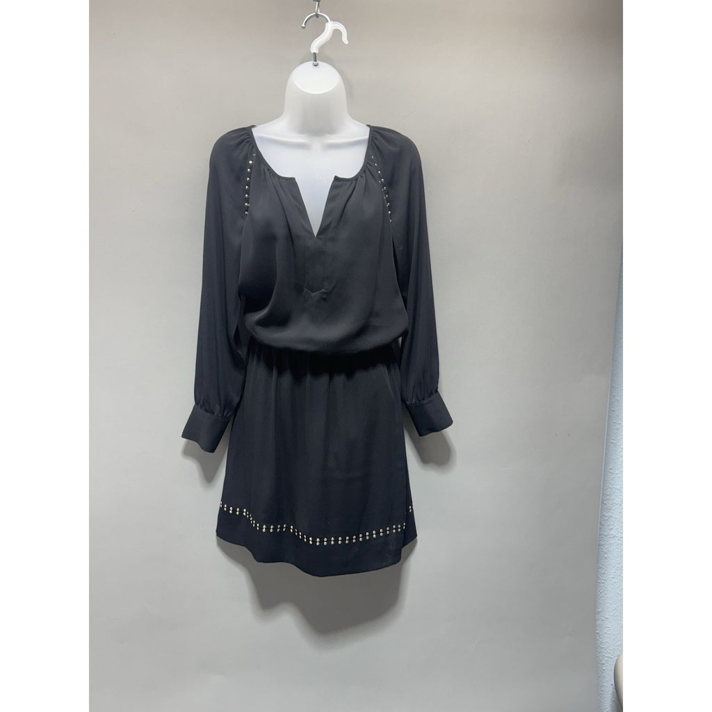 WHBM White House Black Market Black Studded Boho Dress Long Sleeve Tunic Size 2