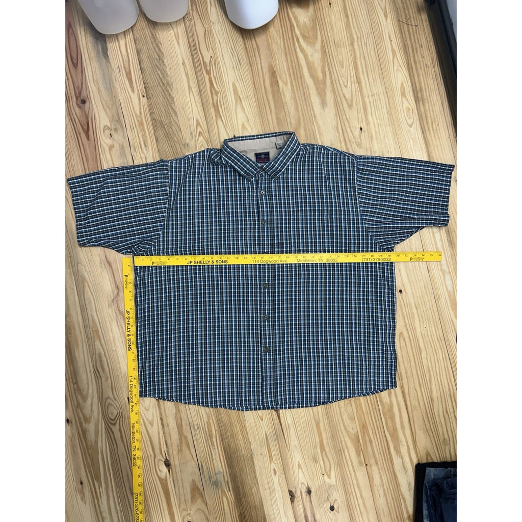 Wrangler Mens sz 3X Casual Button Up Shirt Blue Plaid Short Sleeve Collared