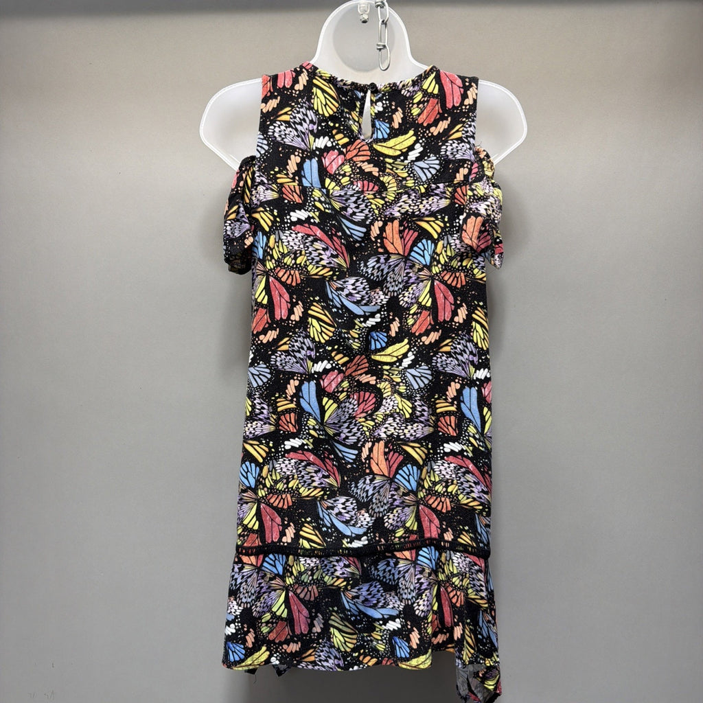 Art Class Girls Colorful Vibrant Butterfly Cold Shoulder Dress Size L 10-12