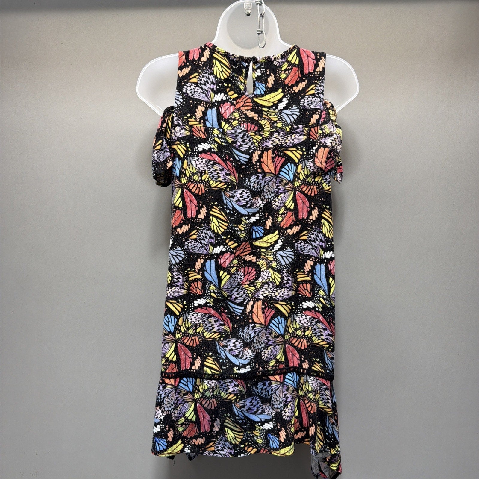 Art Class Girls Colorful Vibrant Butterfly Cold Shoulder Dress Size L 10-12