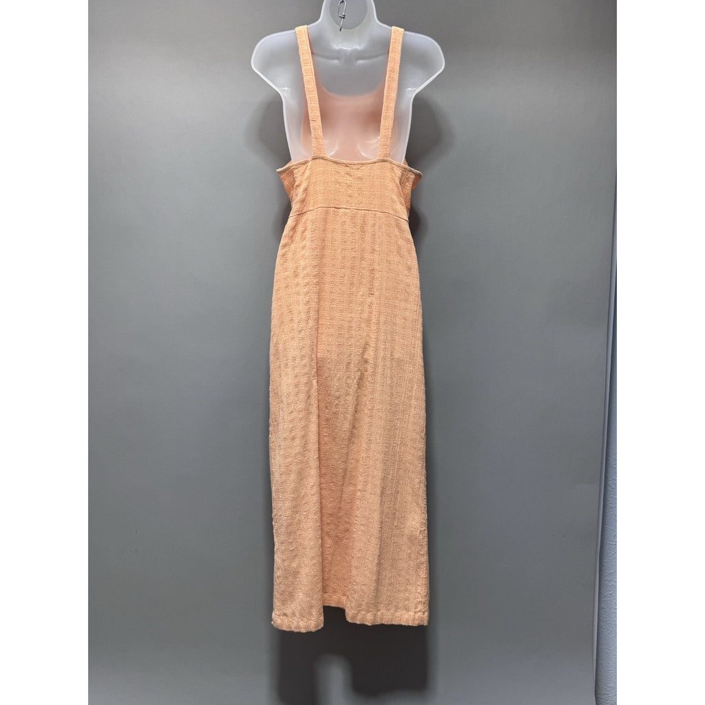 FREE PEOPLE Kokomo Peach Midi Tank Dress Ruched Side Slit Cotton Blend Size Med