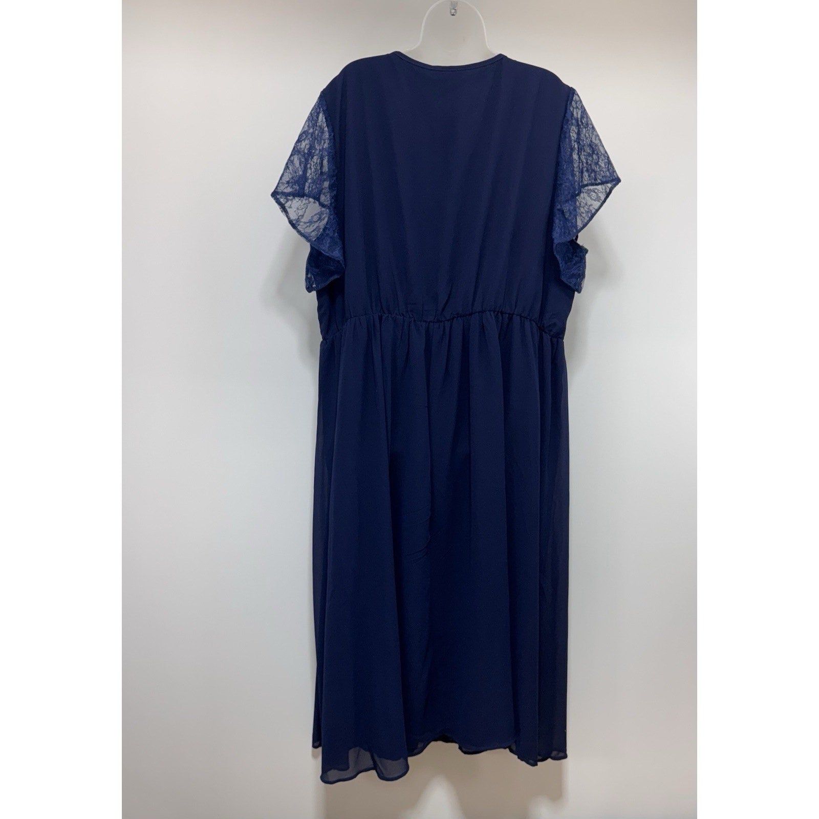 Bloomchic Navy Blue Laced Short Sleeve V Neck Elastic Waist Dress Women’s 22/24