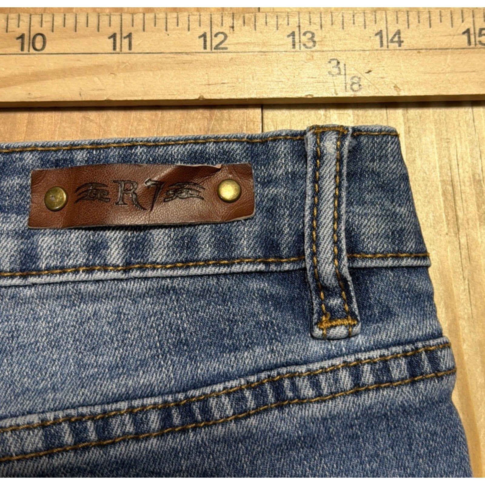 R7 Bootcut Jeans Womens 7/28 Blue Med Wash Mid Rise Distressed Stretch 28x30