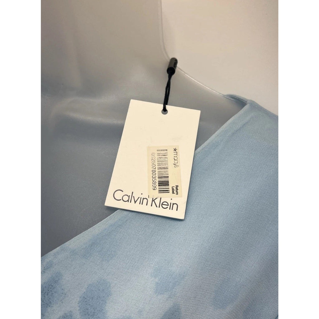 Calvin Klein Women’s Sz S Blue/snow Leopard Long Sleeve Lined V Neck Blouse NWT