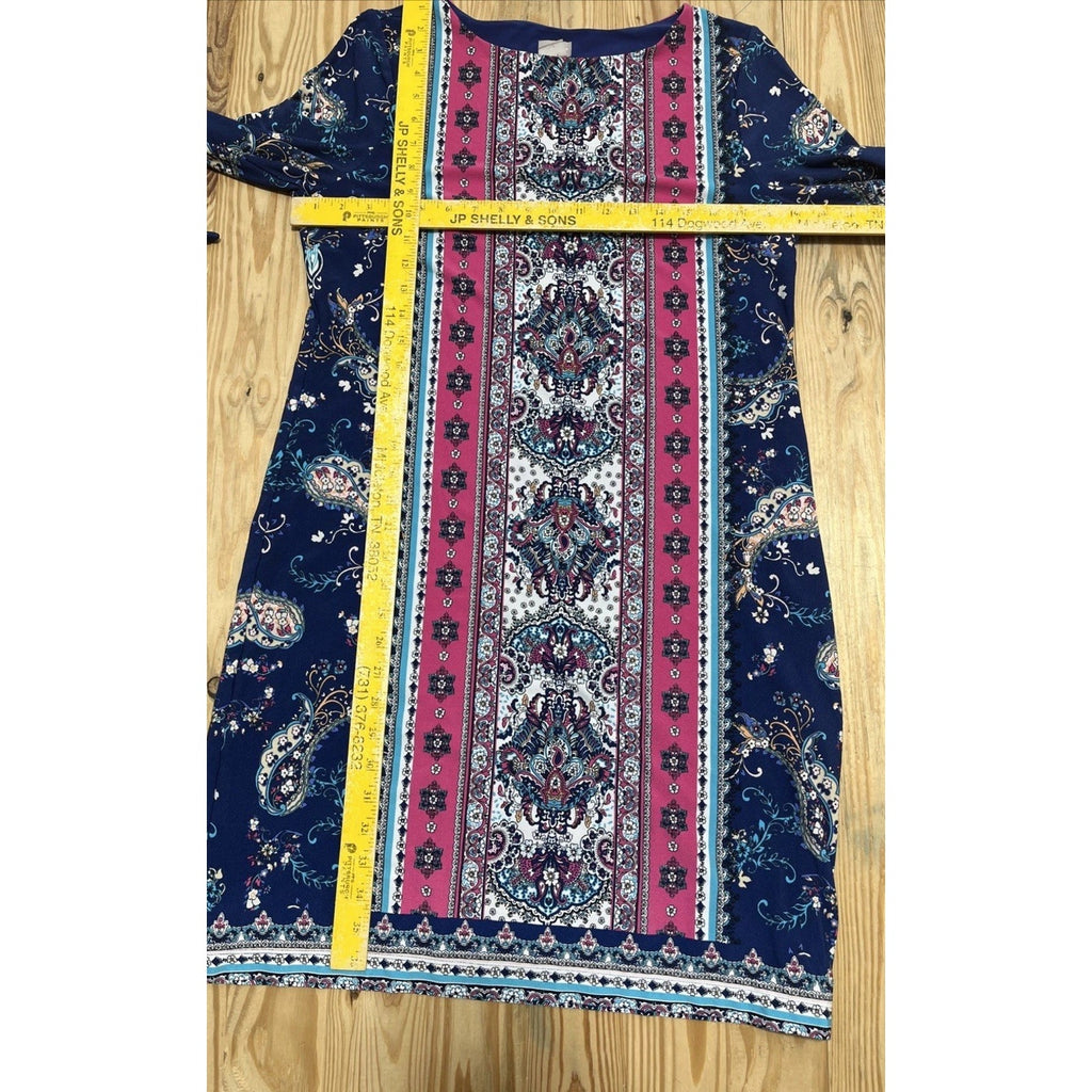 Chico’s Medallion Print Tie 3/4 Sleeve Lined Stretch Dress Size 1 (US Size 8)