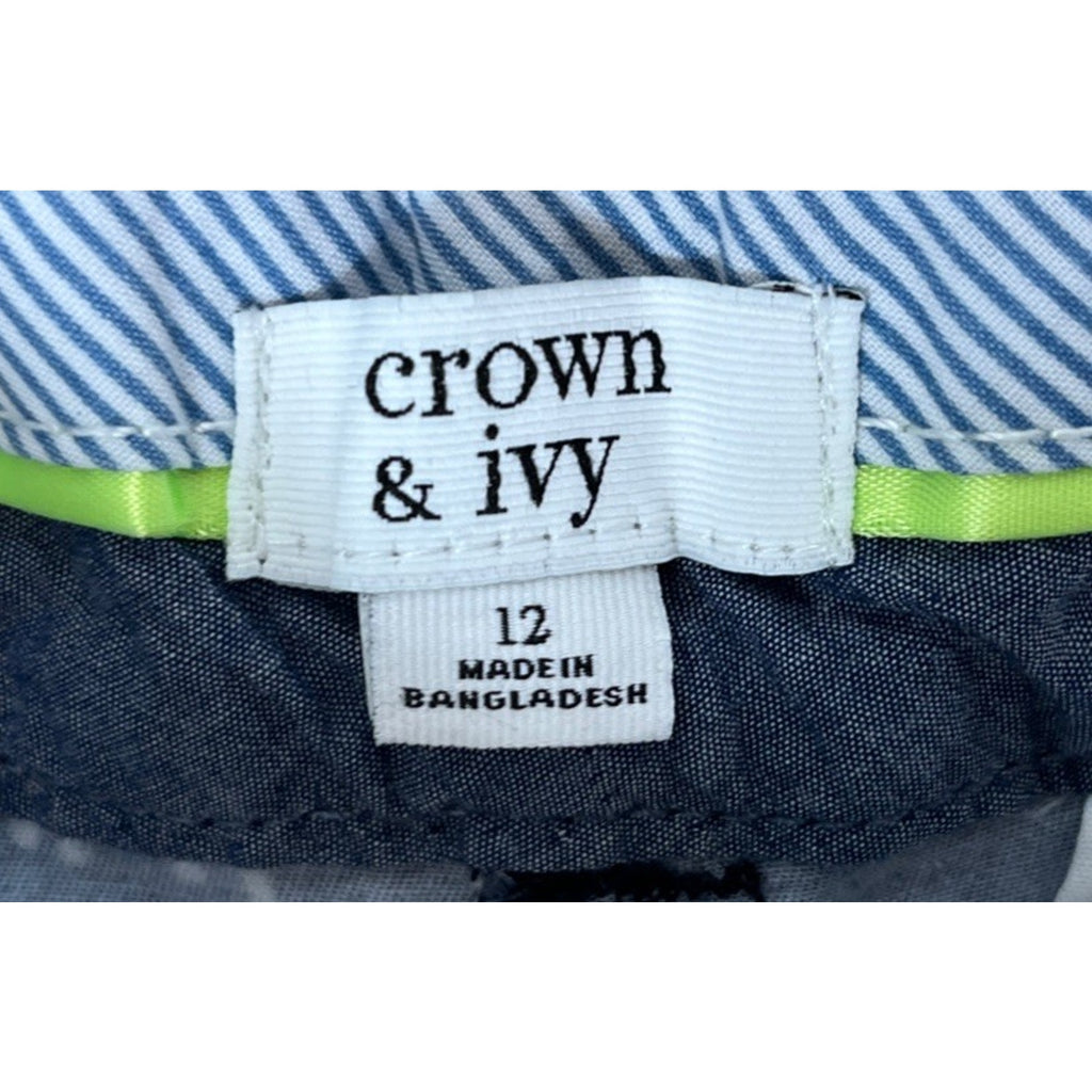 Crown & Ivy Women's Sz 12 Elephant Print Shorts Chino Dark Blue White 32x8