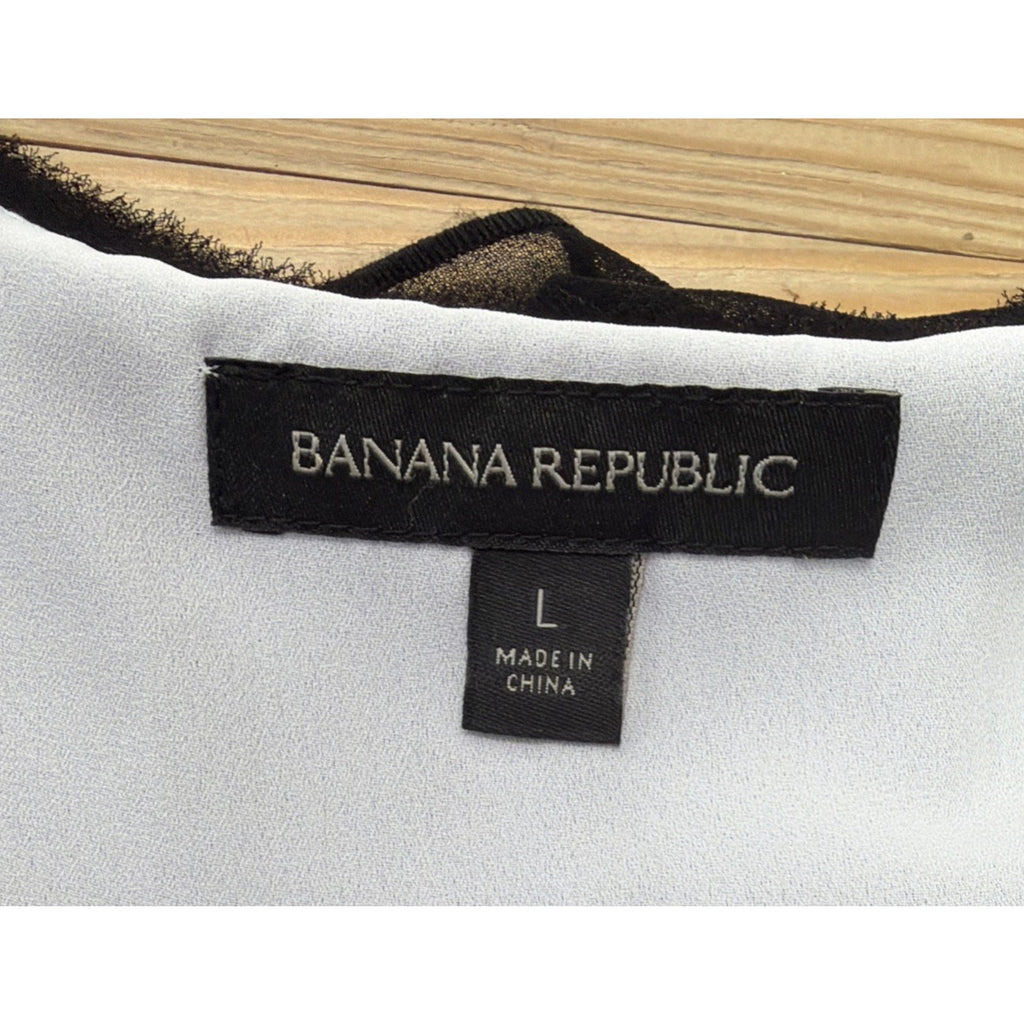 Banana Republic Sleeveless Top Sz L Black White Layered Split Back Blouse