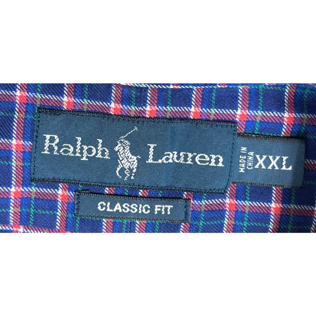 Ralph Lauren Classic Fit Blue & Red Plaid Long Sleeve Shirt Green Pony