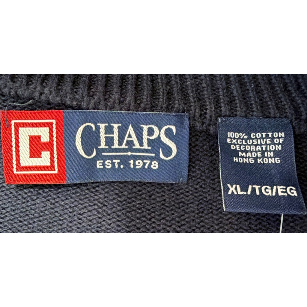 NWT CHAPS Ralph Lauren NAVY BLUE Collar Cardigan Button Up Sweater XL VTG