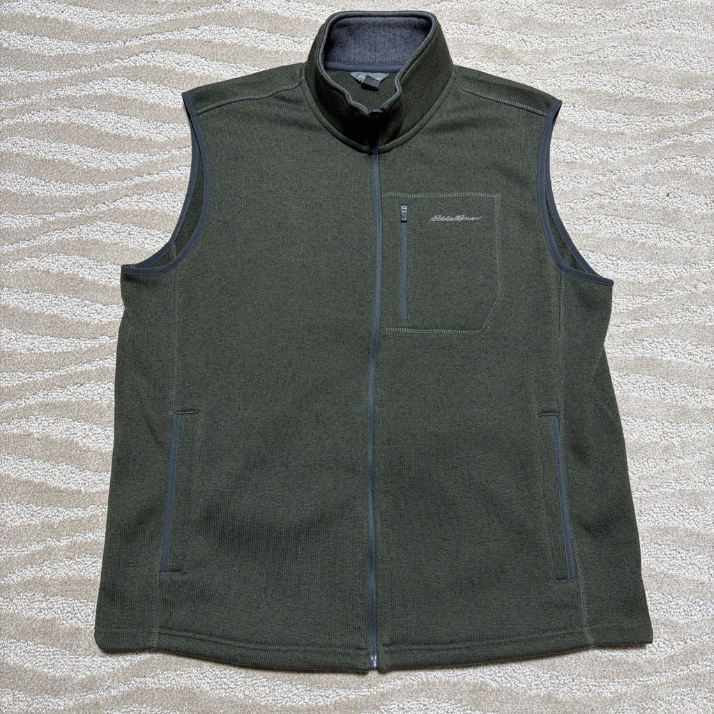 Eddie Bauer Vest Mens XL Green Fleece Full Zip Pockets Hiking Outdoor Layering
