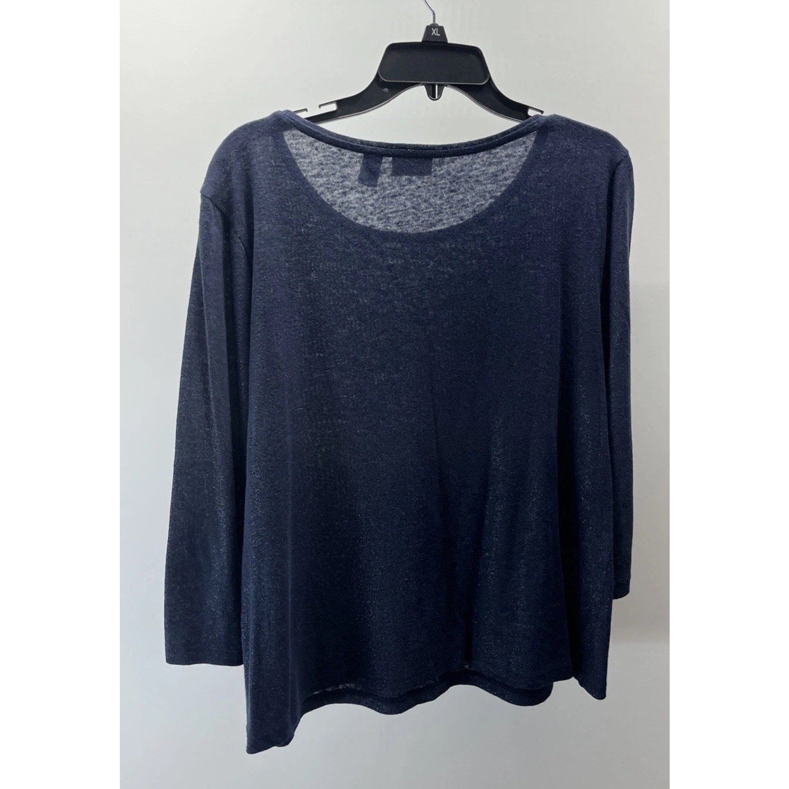Chicos Size 1 Linen Blend Sweater Womens Medium Blue Metallic 3/4 Sleeve Spring